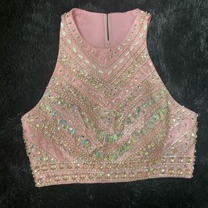 Crop Beaded Ball Two Piece Dress